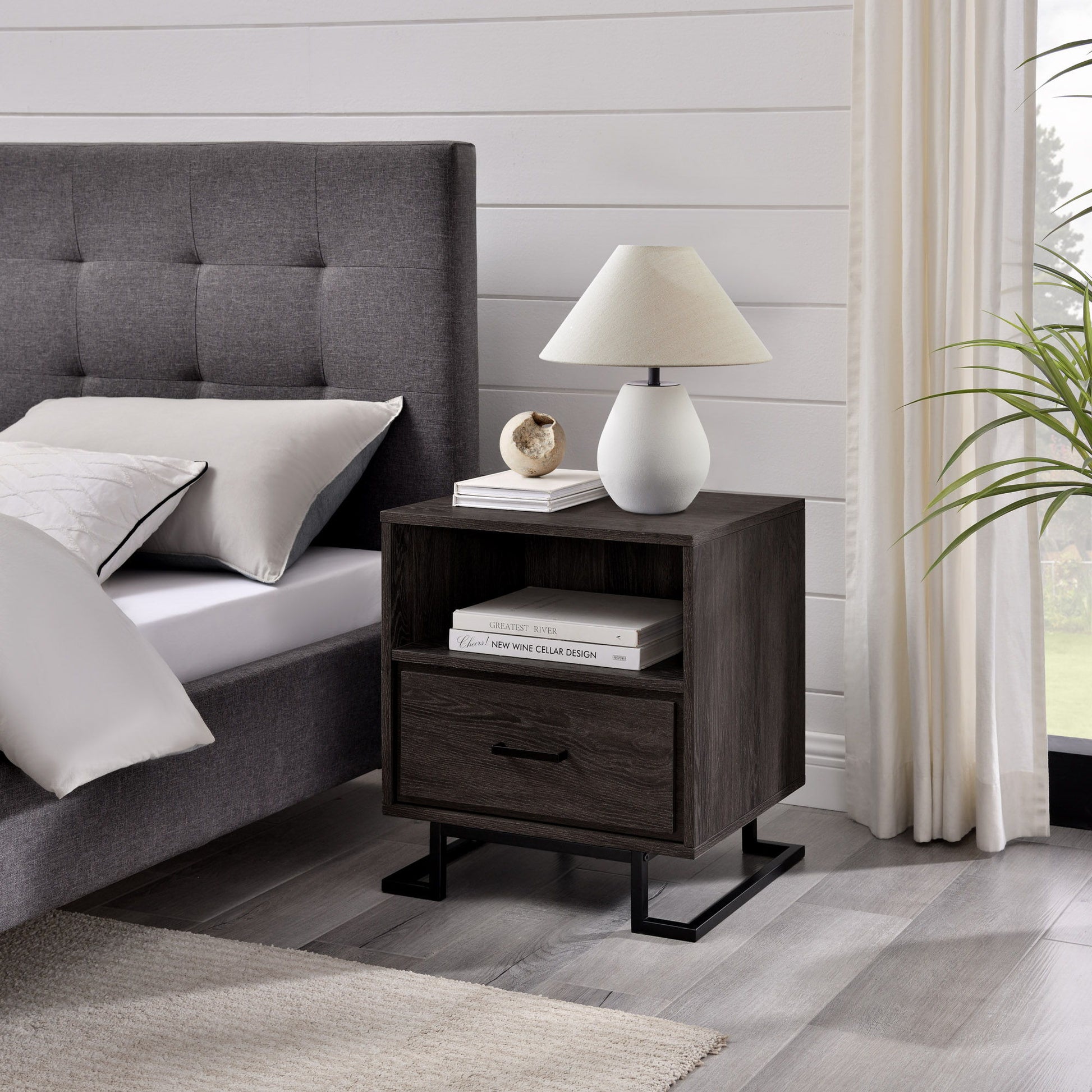 1 Drawer Nightstand - Charcoal - The Sleep Loft - Online Mattress Showroom NYC