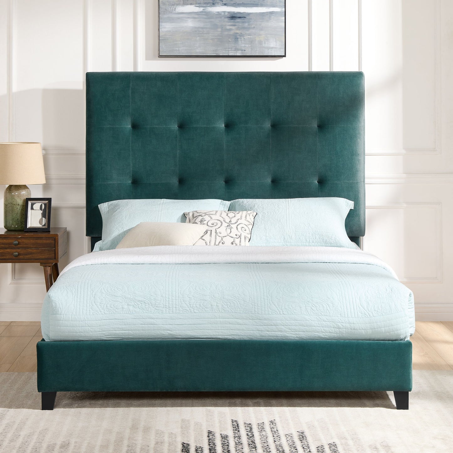 Tufted Upholstered Headboard Platform Bed