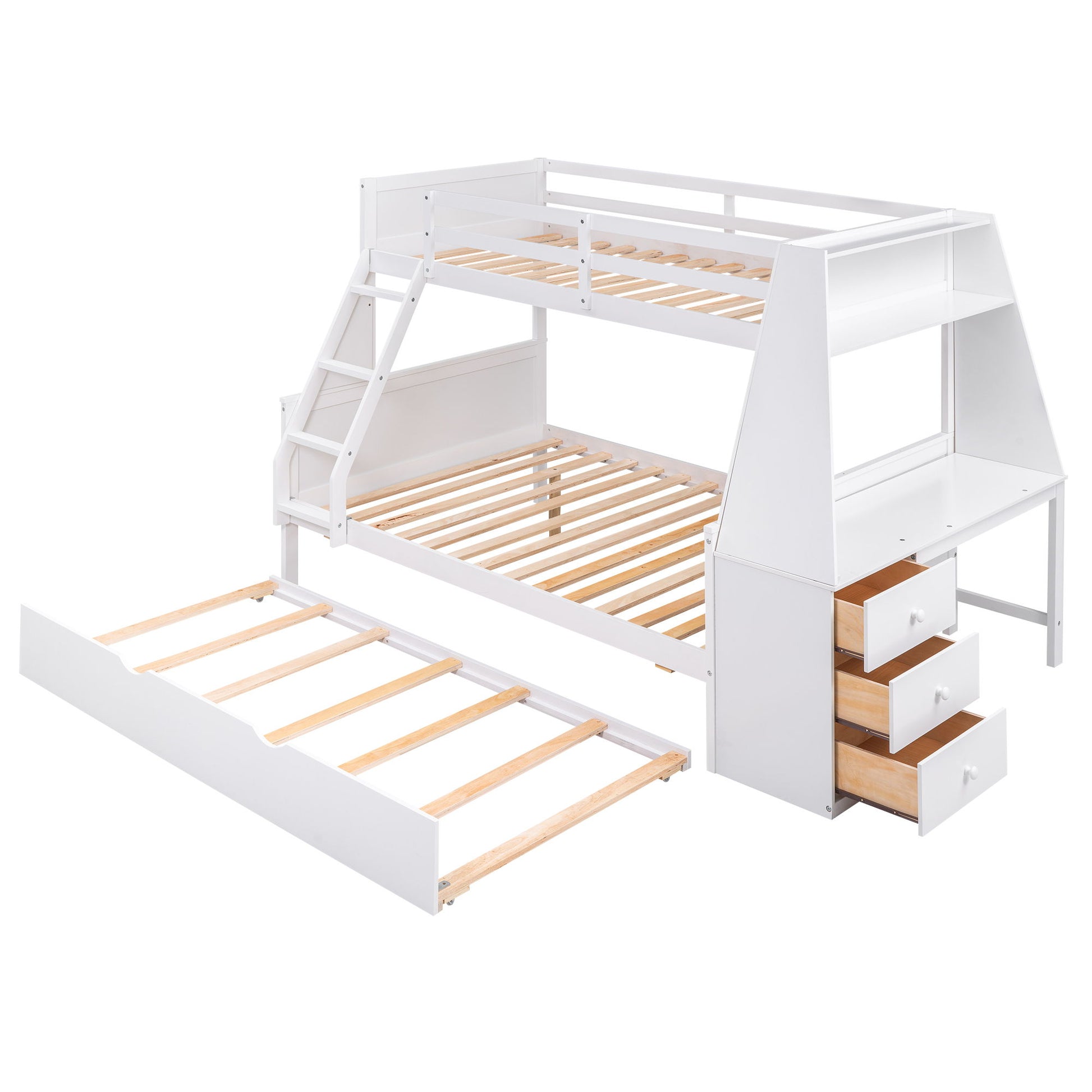 Bunk Bed With Trundle And Built In Desk, 3 Storage Drawers And Shelf - The Sleep Loft - Online Mattress Showroom NYC