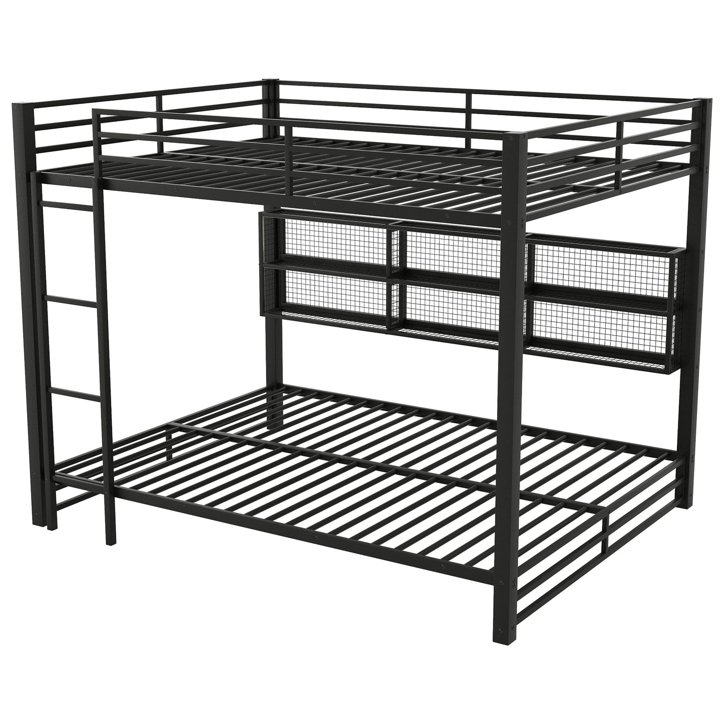 Queen Over Queen Bunk Bed With Storage Cabinets And LED Sturdy Frame, 6 Storage Units, Adjustable LED Lights - Black - The Sleep Loft - Online Mattress Showroom NYC