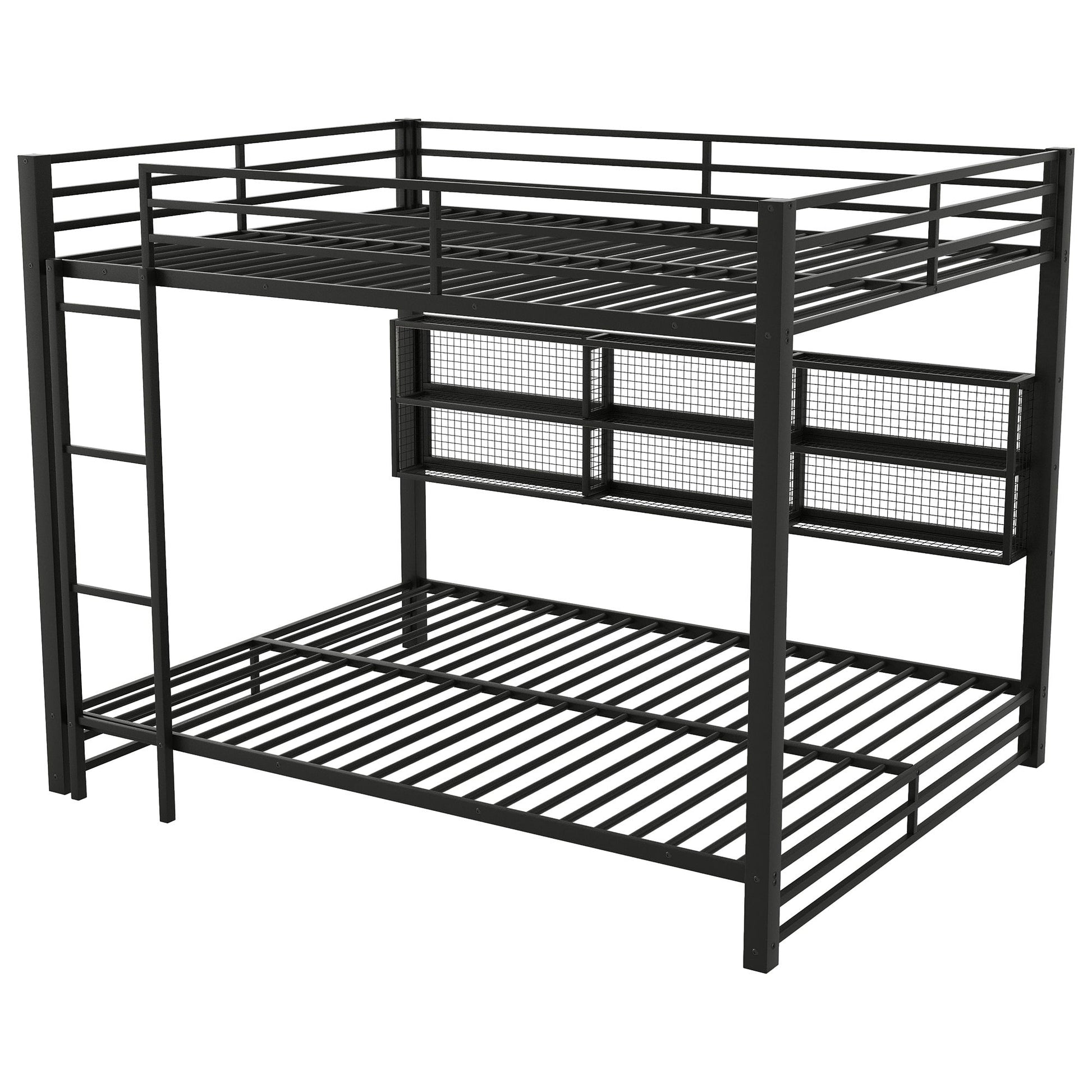 Queen Over Queen Bunk Bed With Storage Cabinets And LED Sturdy Frame, 6 Storage Units, Adjustable LED Lights - Black - The Sleep Loft - Online Mattress Showroom NYC