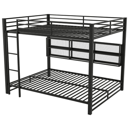 Queen Over Queen Bunk Bed With Storage Cabinets And LED Sturdy Frame, 6 Storage Units, Adjustable LED Lights - Black - The Sleep Loft - Online Mattress Showroom NYC