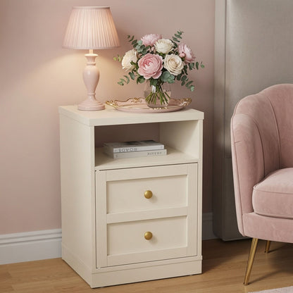 Nightstand With Door & Shelf, 2 Drawer Side Table