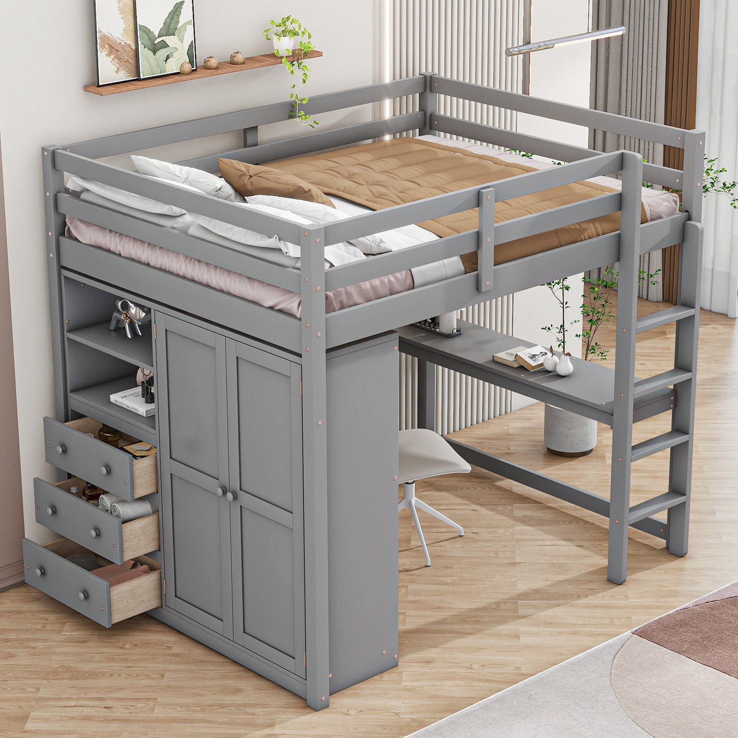 Loft Bed With Built In Wardrobe, Shelves And Drawers - The Sleep Loft - Online Mattress Showroom NYC