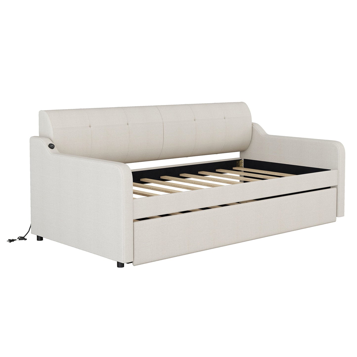 Upholstered Daybed With Trundle And USB Charging - The Sleep Loft - Online Mattress Showroom NYC