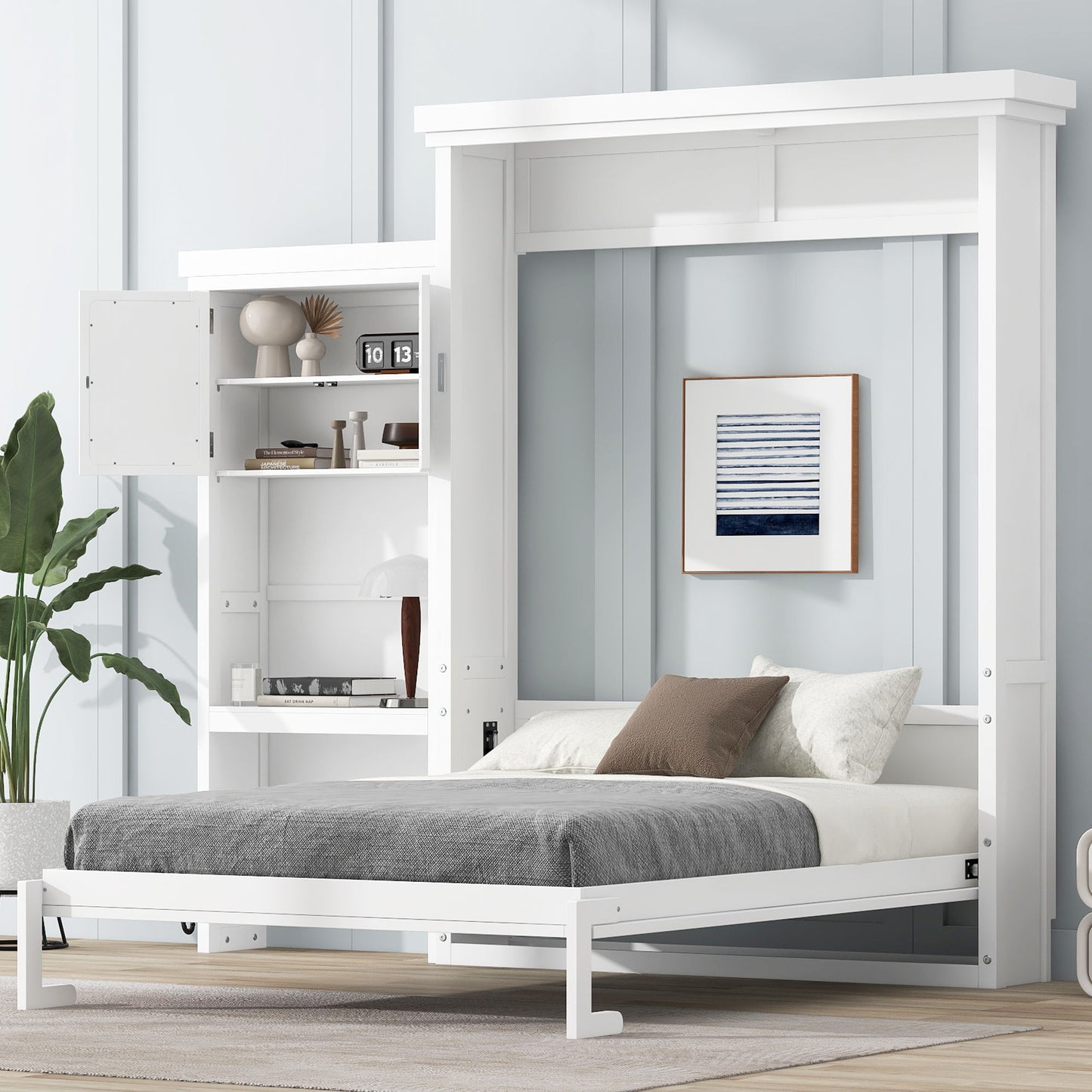 Queen Size Murphy Bed With Louvered Design And Multiple Storage Shelves - White - The Sleep Loft - Online Mattress Showroom NYC