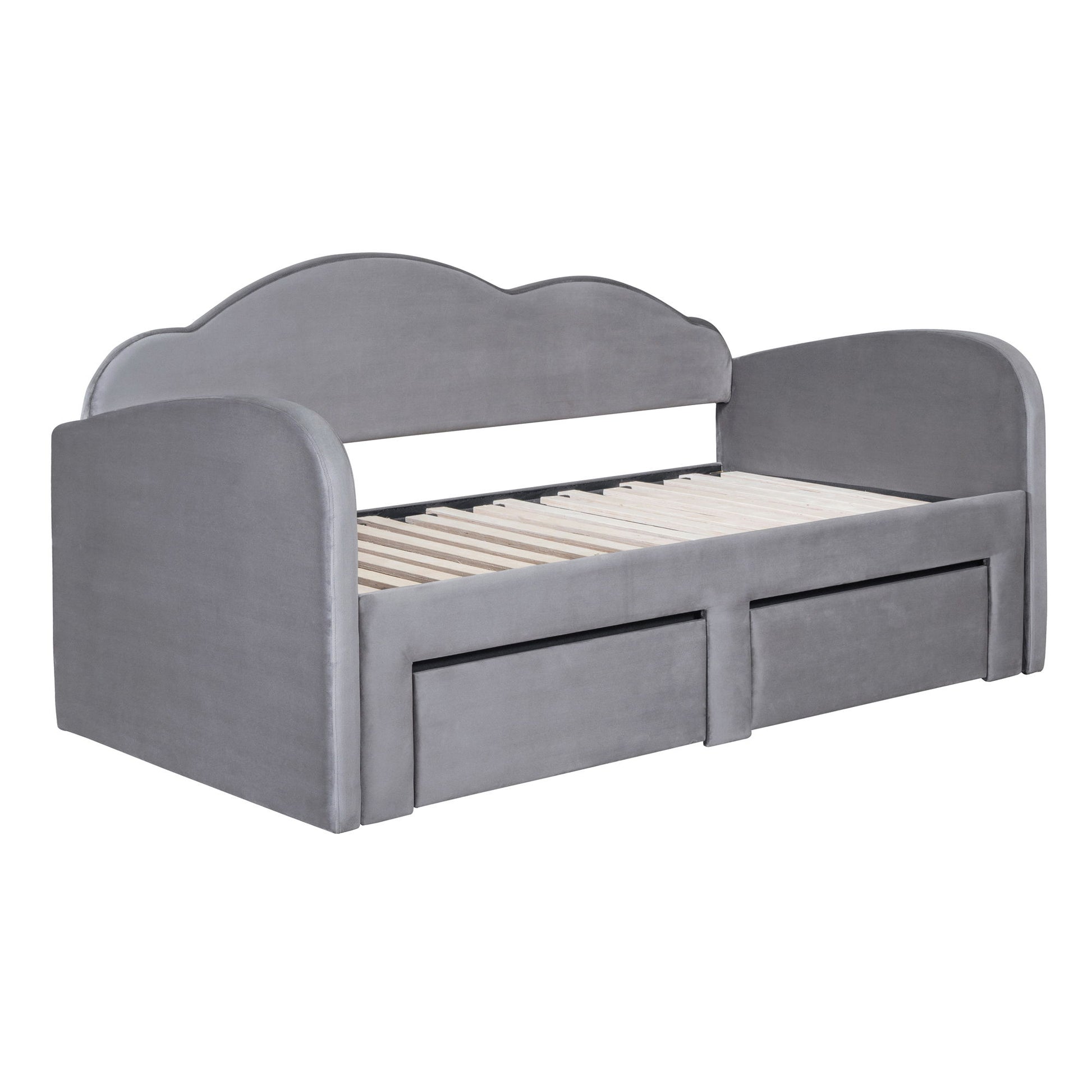 Upholstered Daybed With Cloud-Shaped Backrest, Trundle & 2 Drawers And USB Ports - The Sleep Loft - Online Mattress Showroom NYC