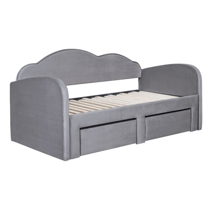 Upholstered Daybed With Cloud-Shaped Backrest, Trundle & 2 Drawers And USB Ports - The Sleep Loft - Online Mattress Showroom NYC