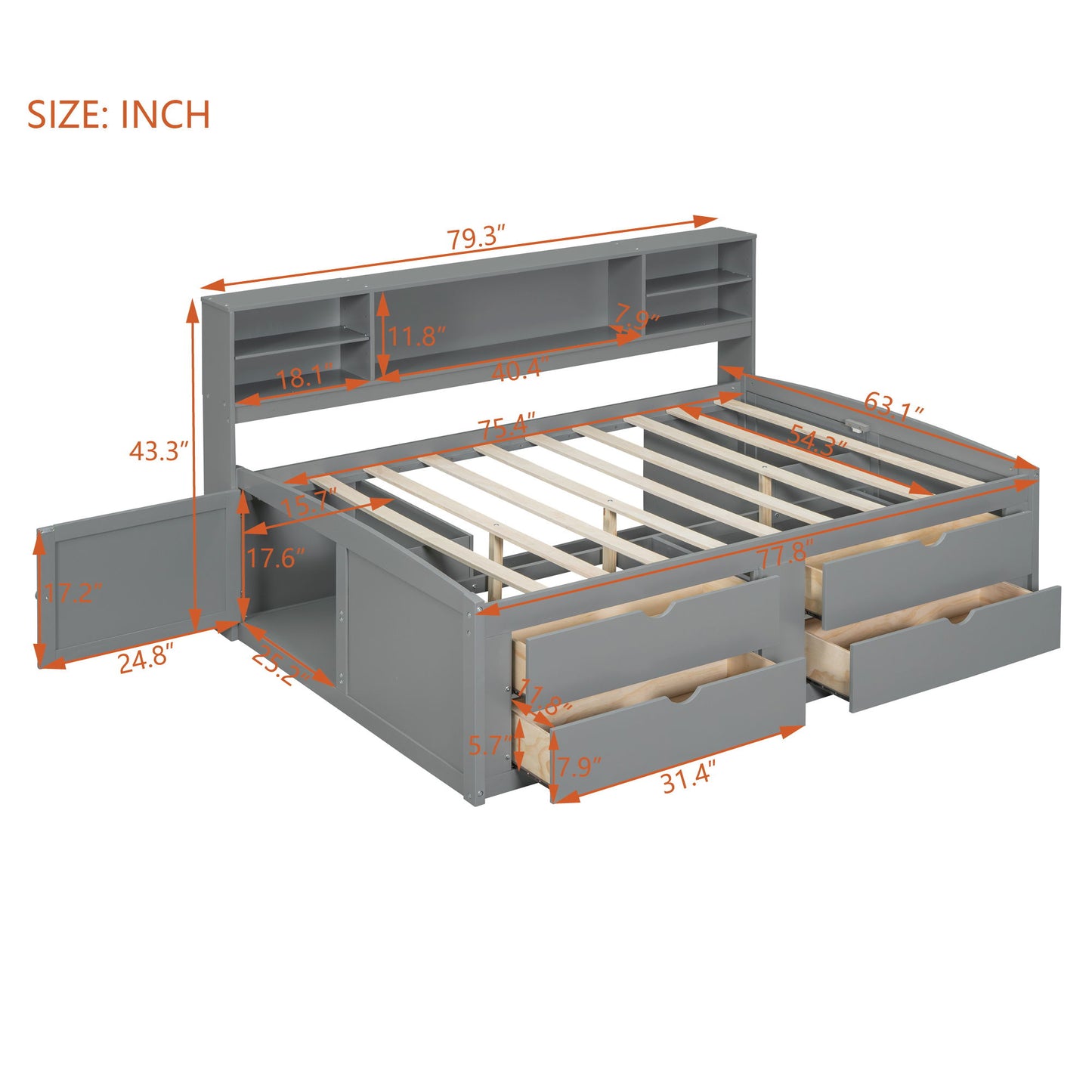 Daybed With 2 Bedside Cabinets, Upper Shelves And 4 Drawers - The Sleep Loft - Online Mattress Showroom NYC