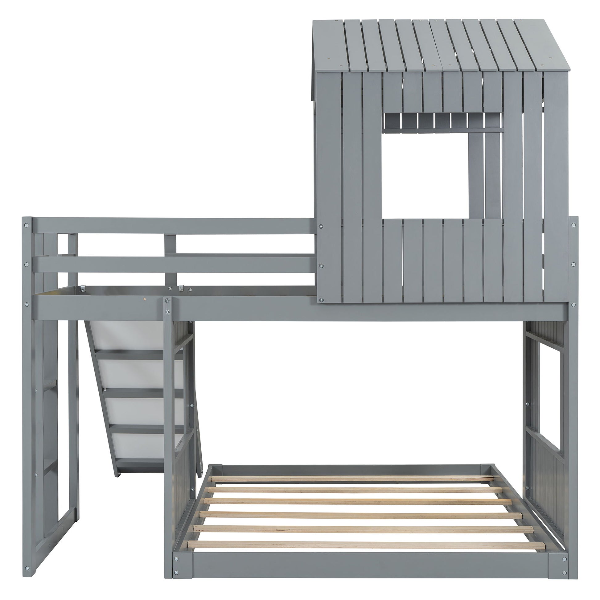 Loft Bunk Bed With Playhouse, Farmhouse, Ladder, Slide And Guardrails - The Sleep Loft - Online Mattress Showroom NYC