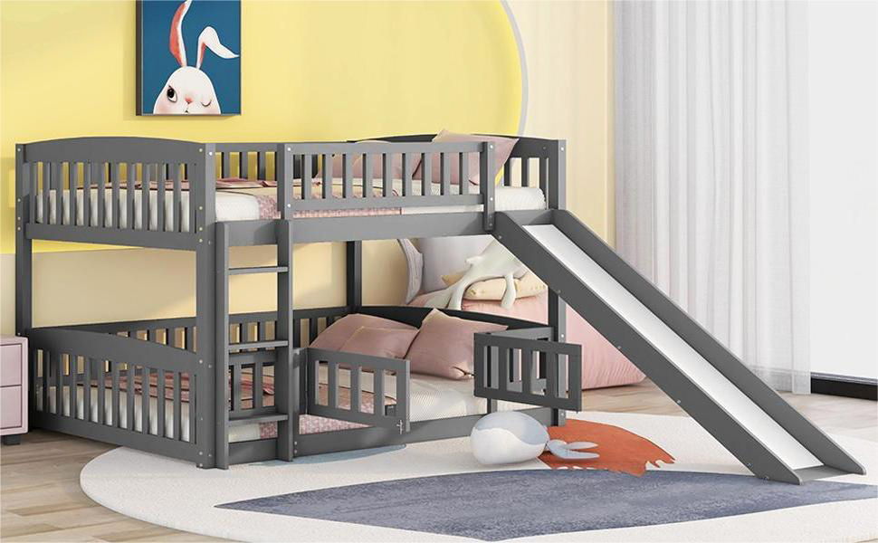 Low Bunk Bed With Slide, Fence And Ladder - The Sleep Loft - Online Mattress Showroom NYC