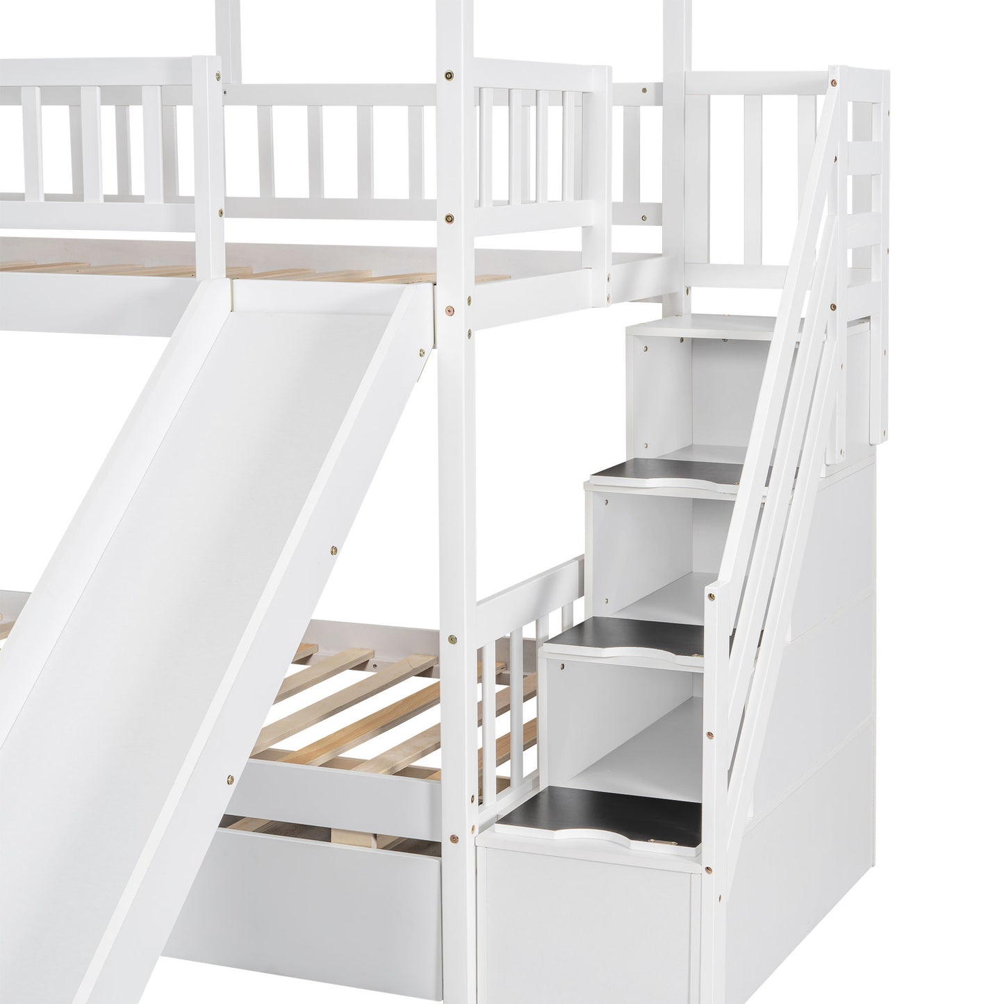 House Bunk Bed With Trundle, Storage Staircase, Roof And Window Design - The Sleep Loft - Online Mattress Showroom NYC
