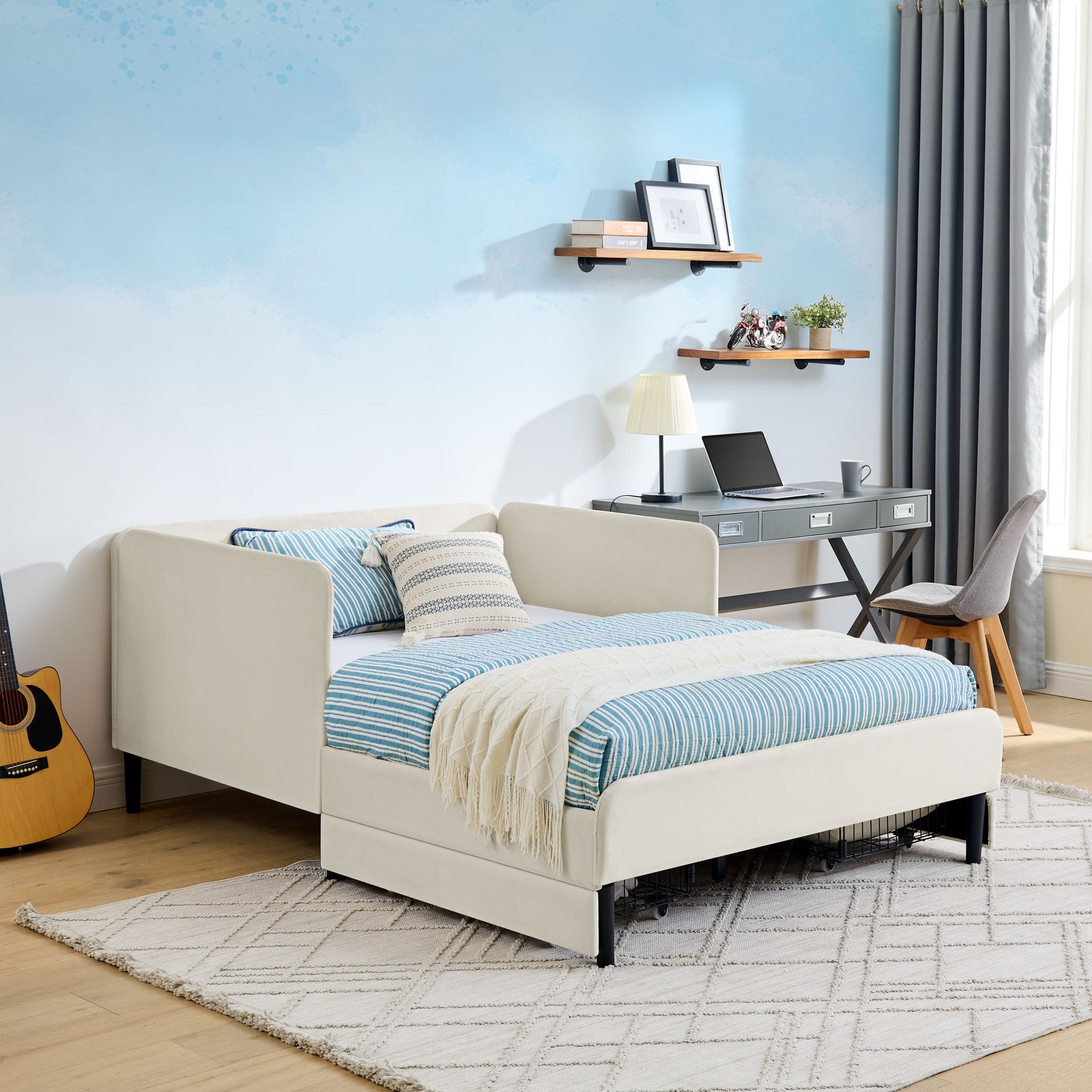 Upholstered Platform Bed Frame With 2 Storage Drawers And Adjustable Sofa Bed - The Sleep Loft - Online Mattress Showroom NYC