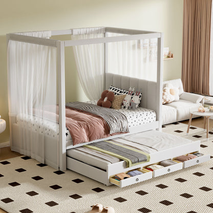 Upholstery Canopy Platform Bed With Trundle And Three Storage Drawers - The Sleep Loft - Online Mattress Showroom NYC