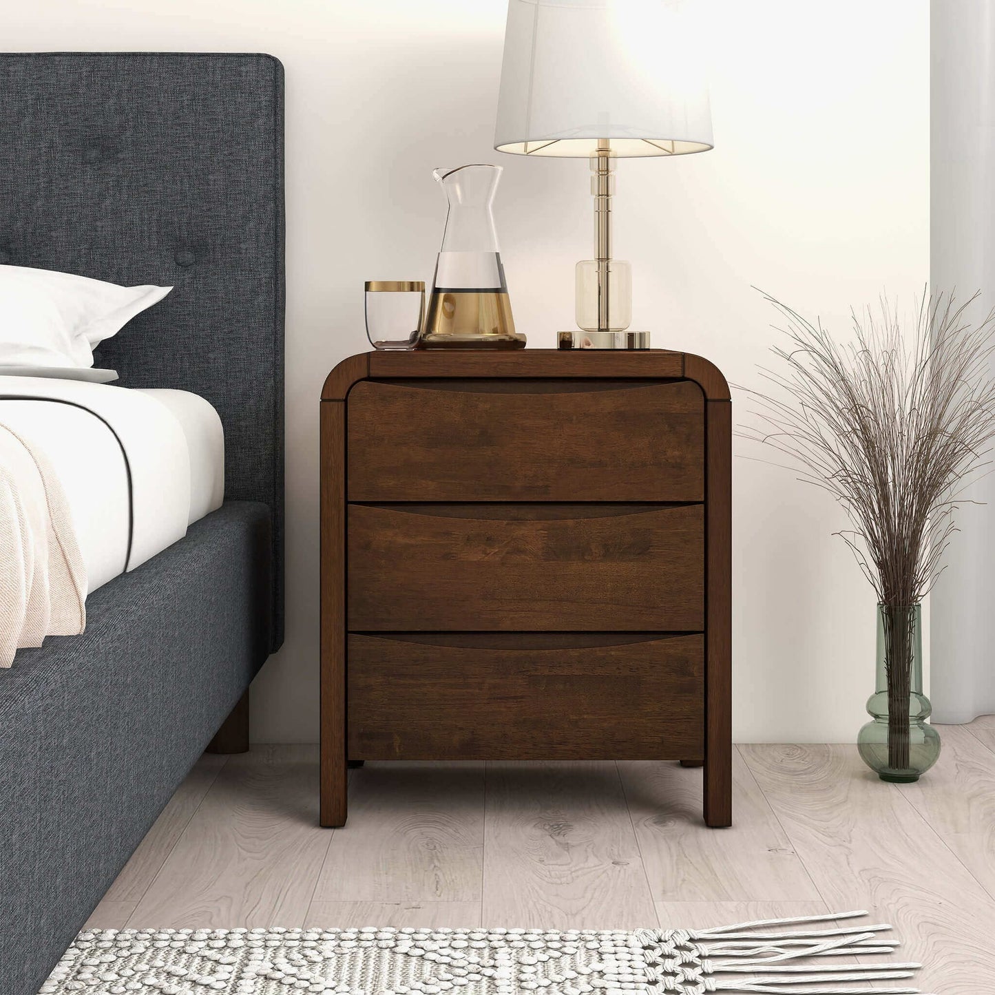 Lionel - Nightstand 3 Drawer Bed Side Table - Brown - The Sleep Loft - Online Mattress Showroom NYC