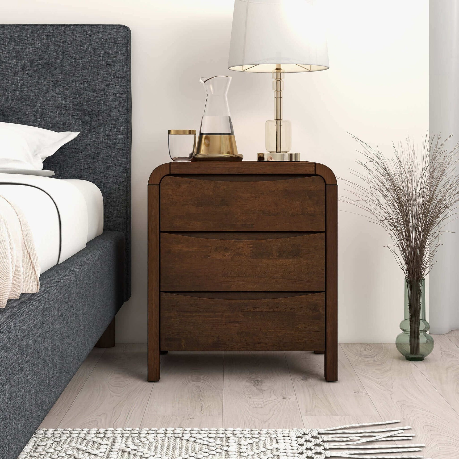 Lionel - Nightstand 3 Drawer Bed Side Table - Brown - The Sleep Loft - Online Mattress Showroom NYC