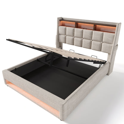 Upholstered Platform Bed With A Hydraulic Storage System, LED And USB Charging (Without Mattress) - The Sleep Loft - Online Mattress Showroom NYC