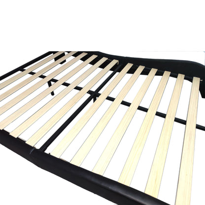 Queen Size Upholstered Platform Bed Frame With LED Lighting, Bluetooth Connection To Play Music Control, Backrest Vibration Massage, Curve Design, Wood Slat Support, Exhibited Speakers - Blac - The Sleep Loft - Online Mattress Showroom NYC