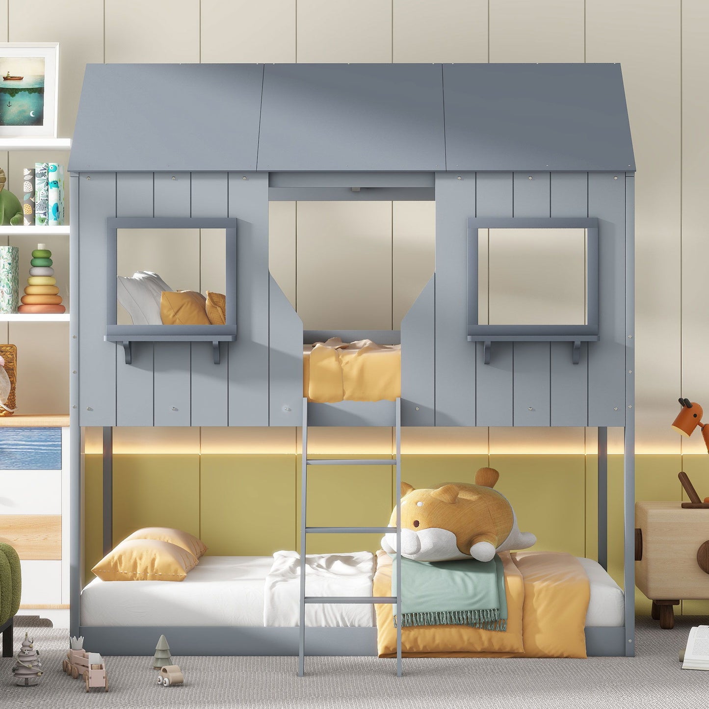 Twin Over Twin Bunk Bed With Roof, Window, Guardrail, Ladder - The Sleep Loft - Online Mattress Showroom NYC