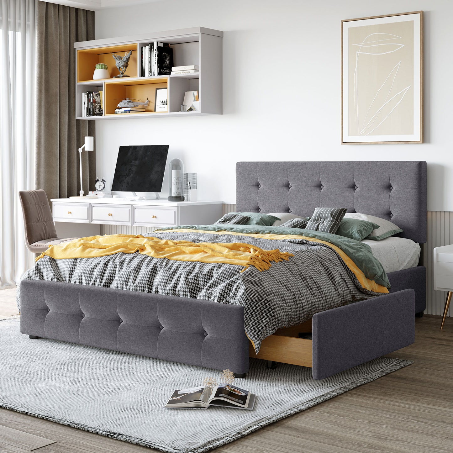 Upholstered Platform Bed With Classic Headboard And Drawers, No Box Spring Needed - The Sleep Loft - Online Mattress Showroom NYC