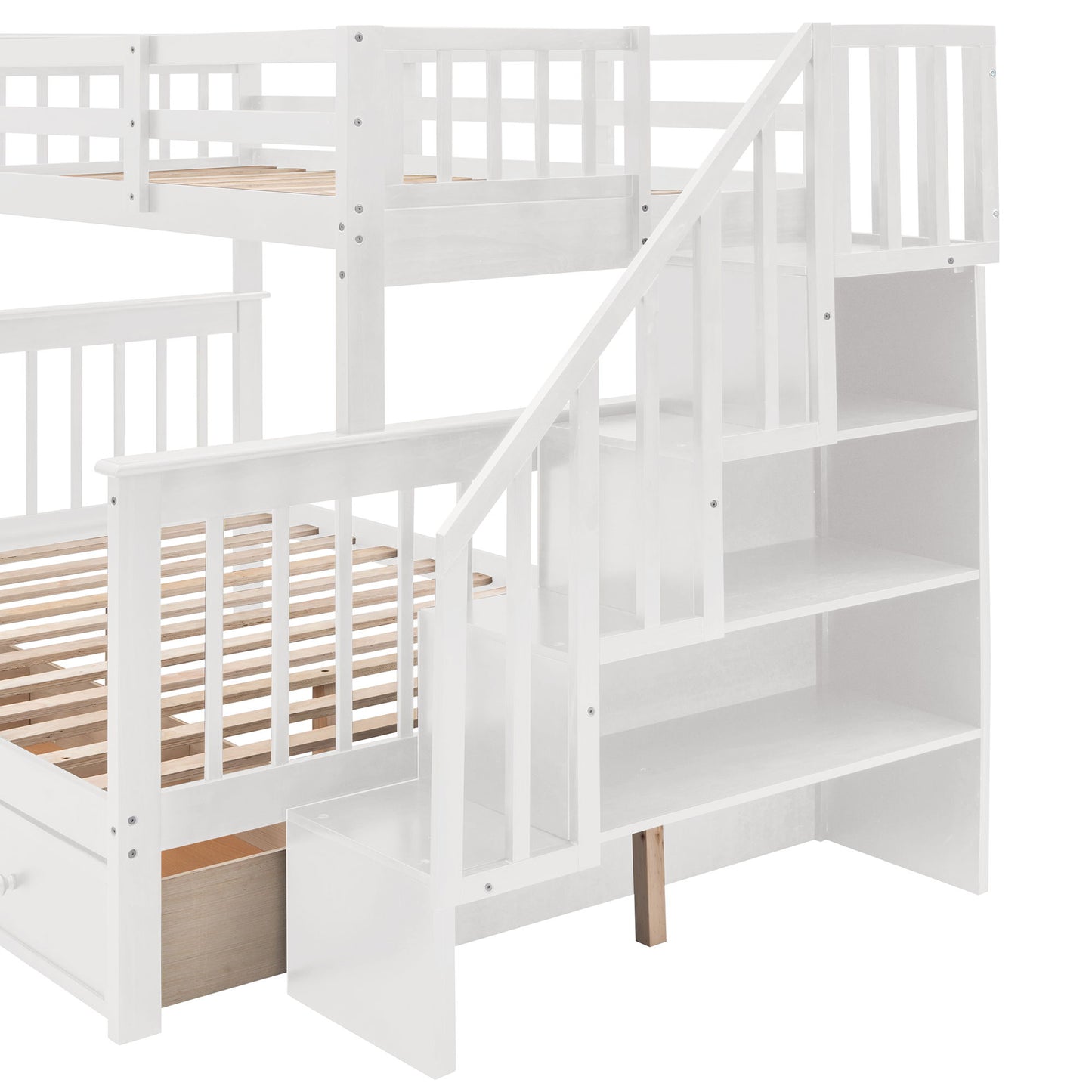 Stairway Bunk Bed With Storage And Guard Rail For Bedroom - The Sleep Loft - Online Mattress Showroom NYC