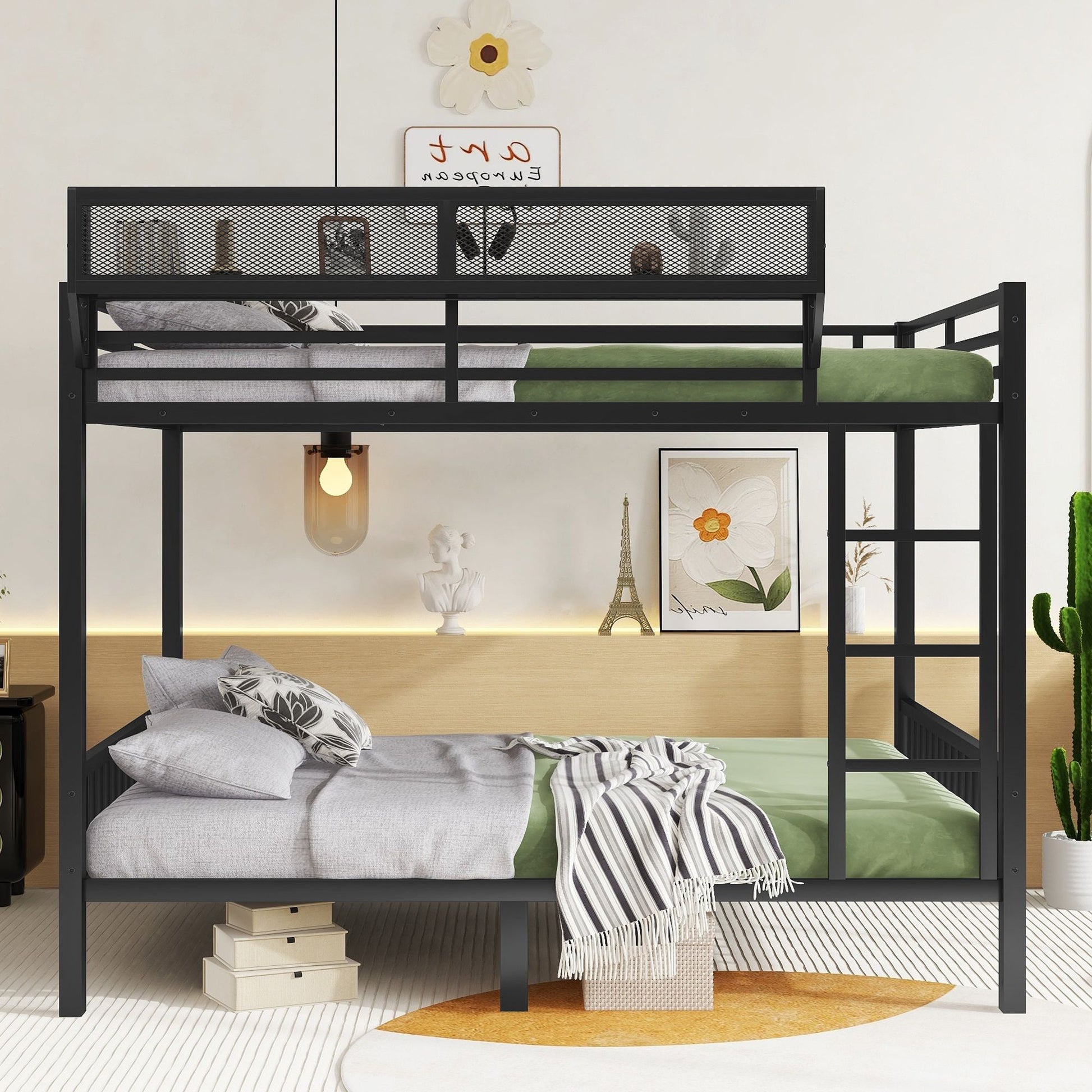 Queen Over Queen Bunk Bed With Ladder And Storage Shelf - Black - The Sleep Loft - Online Mattress Showroom NYC