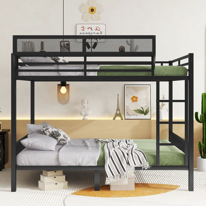 Queen Over Queen Bunk Bed With Ladder And Storage Shelf - Black - The Sleep Loft - Online Mattress Showroom NYC