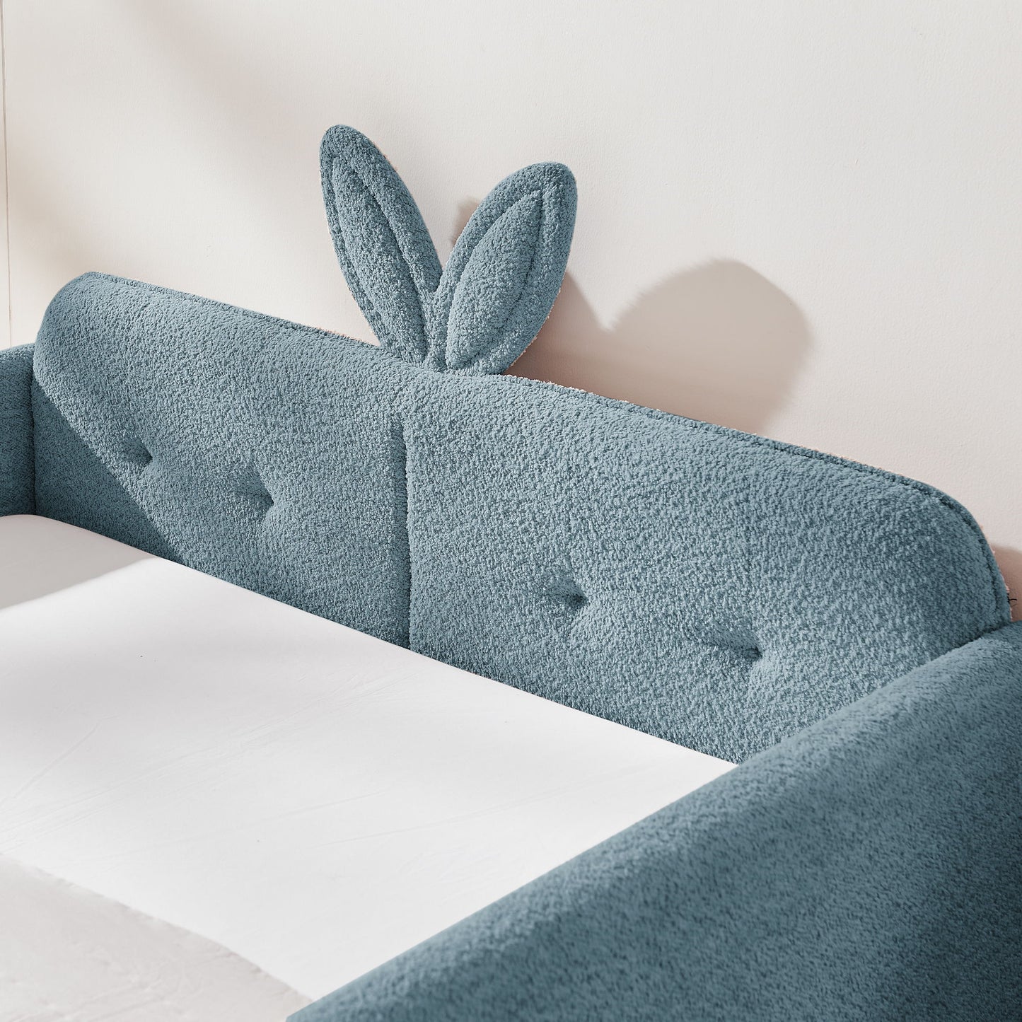Cute Rabbit Ear Upholstered Platform Bed Frame With Safety Rail - The Sleep Loft - Online Mattress Showroom NYC