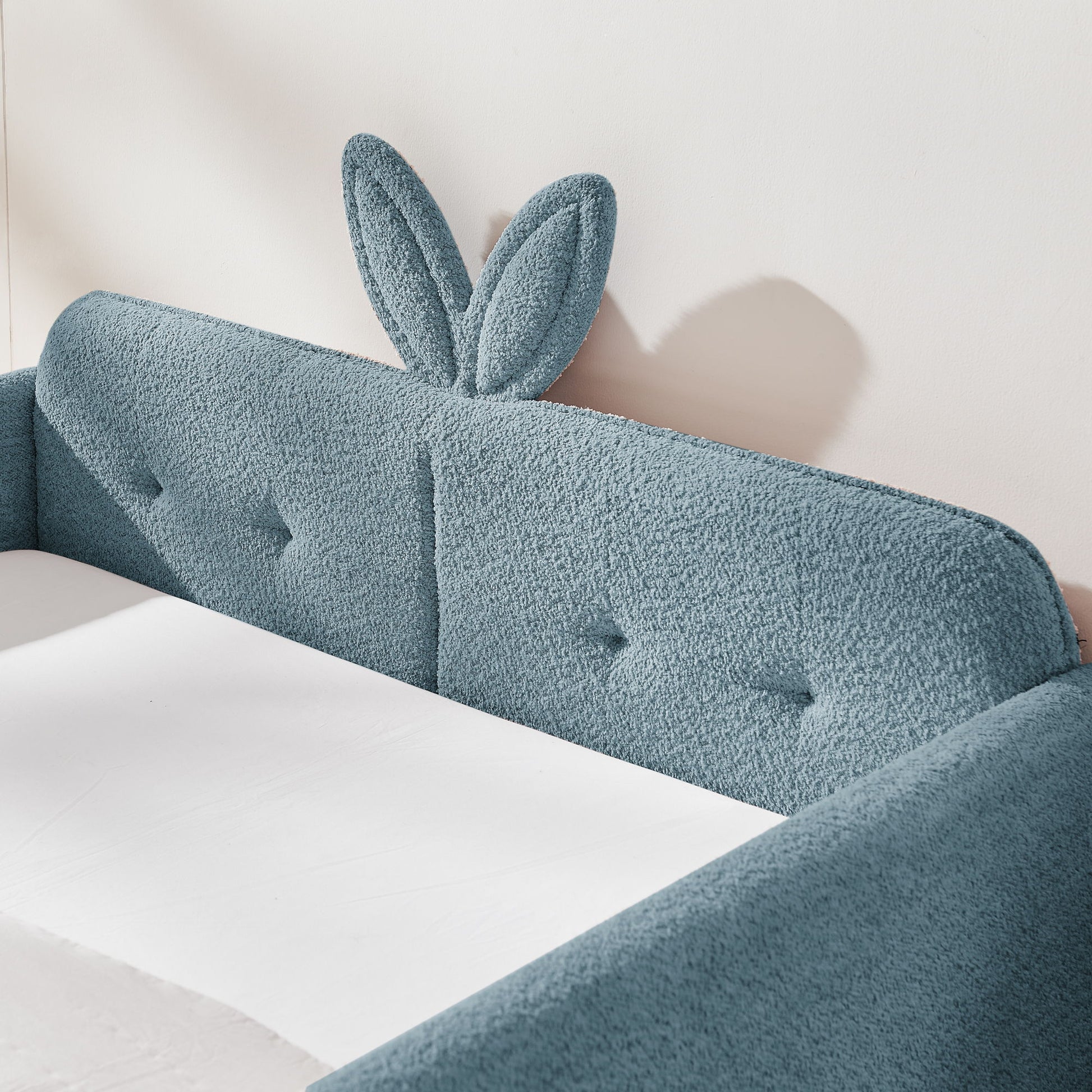 Cute Rabbit Ear Upholstered Platform Bed Frame With Safety Rail - The Sleep Loft - Online Mattress Showroom NYC