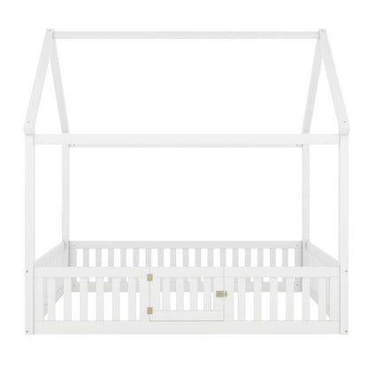 Wood House Bed With Fence And Door - The Sleep Loft - Online Mattress Showroom NYC