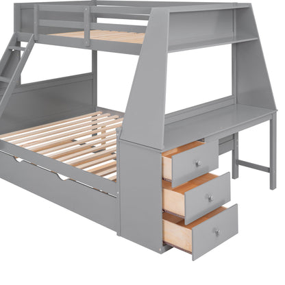 Bunk Bed With Trundle And Built In Desk, 3 Storage Drawers And Shelf - The Sleep Loft - Online Mattress Showroom NYC