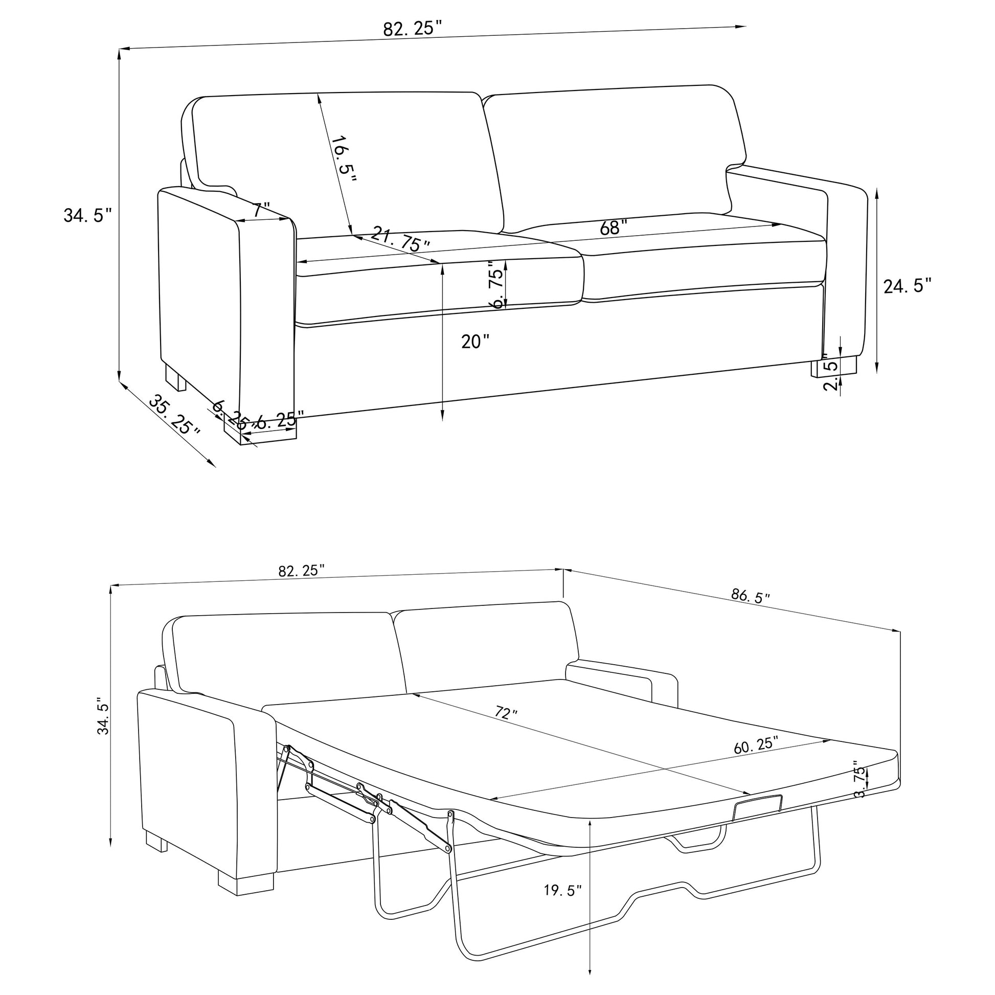 Simpson Upholstered Sofa Sleeper with Queen Mattress Grey