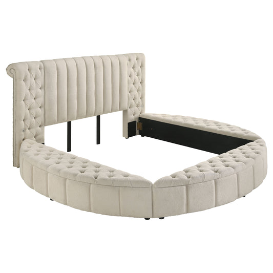 Sonya Upholstered Eastern King Round Storage Bed Ivory - The Sleep Loft - Online Mattress Showroom NYC
