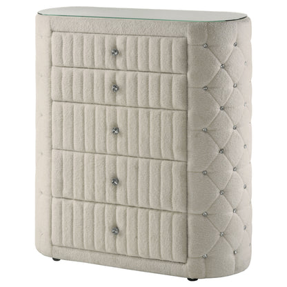 Sonya 5-drawer Upholstered Bedroom Chest of Drawers Ivory