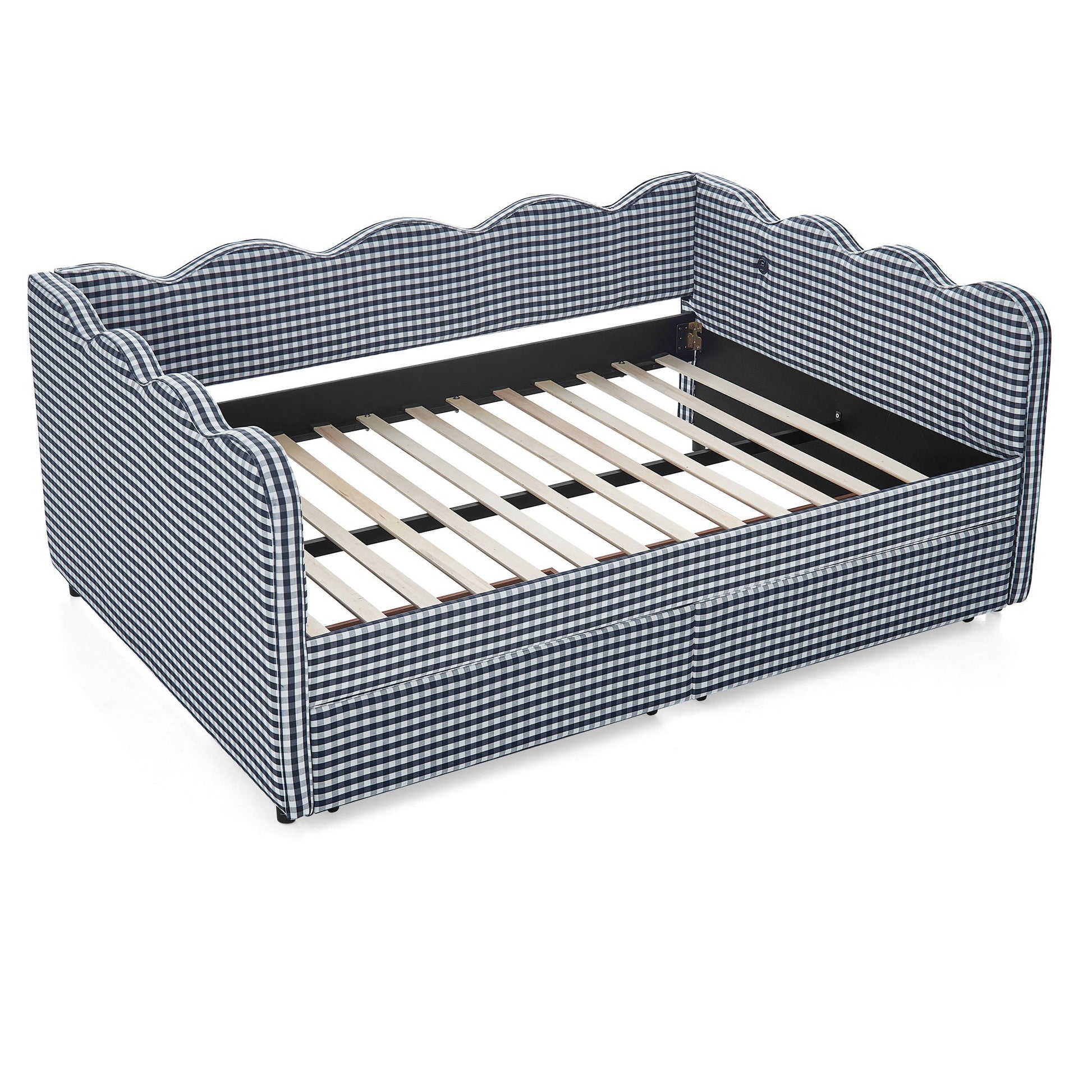Gingham Daybed With USB Charging Port, Wave-Shaped Design - The Sleep Loft - Online Mattress Showroom NYC