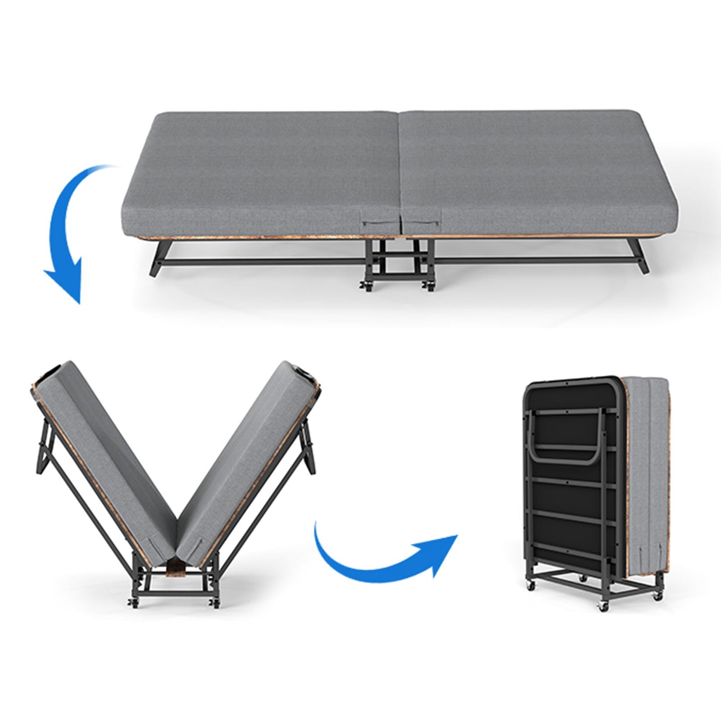Portable Folding Bed With Memory Foam Mattress, Lockable - Gray - The Sleep Loft - Online Mattress Showroom NYC