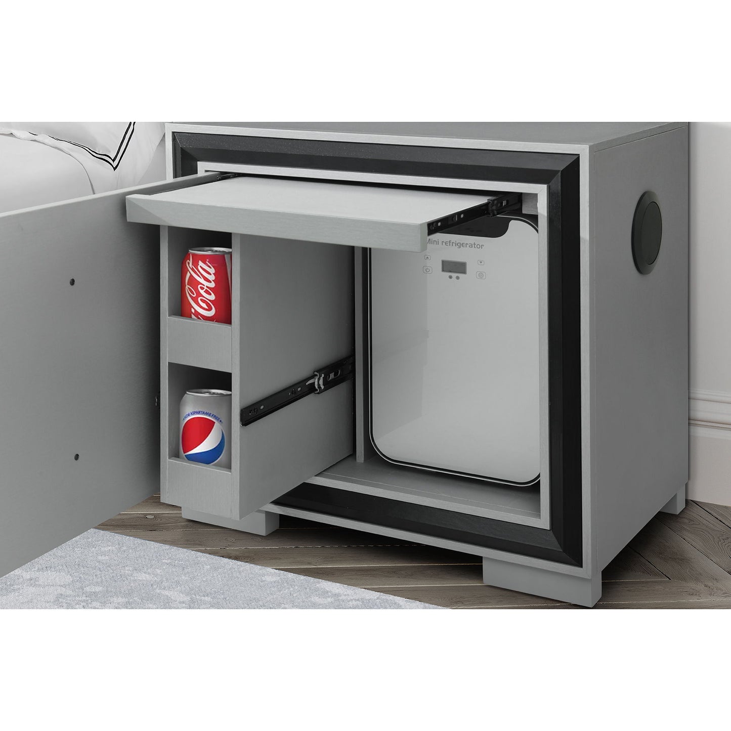 Adelaide - Nightstand With Cooler And Speaker - Gray / Black - The Sleep Loft - Online Mattress Showroom NYC