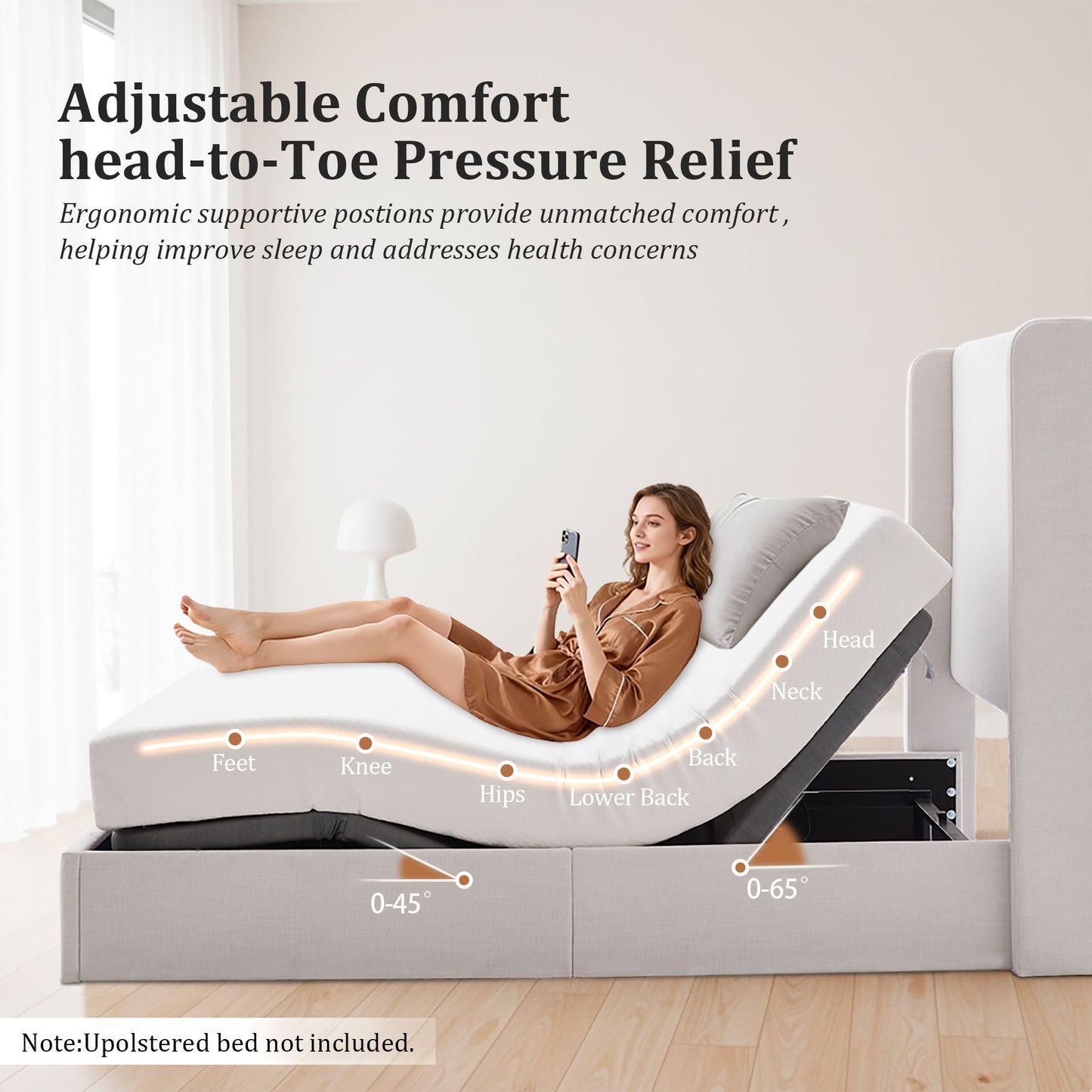 Caron - Queen Size Upholstered Wingback Bed With Adjustable Base Bundle Set - Ivory - The Sleep Loft - Online Mattress Showroom NYC