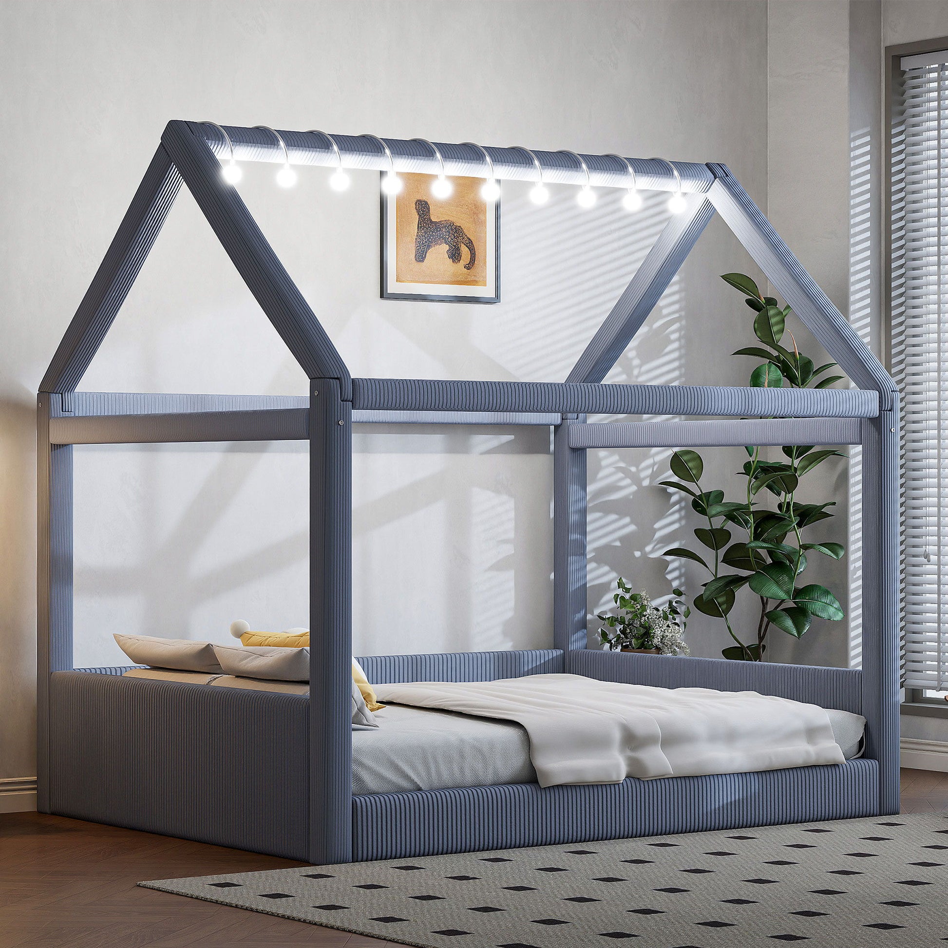 Upholstered House Style Daybed With LED Light Strips - The Sleep Loft - Online Mattress Showroom NYC