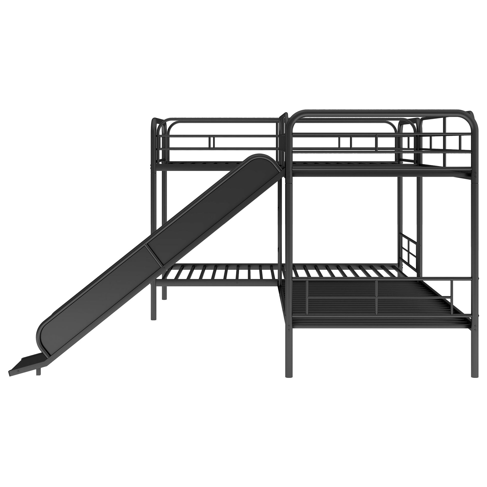 Mission Style Twin Size L-Shaped Bunk Bed With Slide And Ladder - Black - The Sleep Loft - Online Mattress Showroom NYC