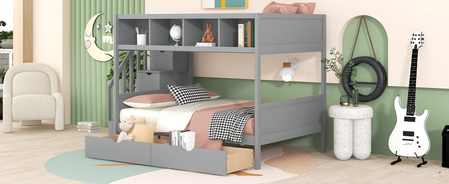 Bunk Bed With Shelfs, Storage Staircase And 2 Drawers - The Sleep Loft - Online Mattress Showroom NYC