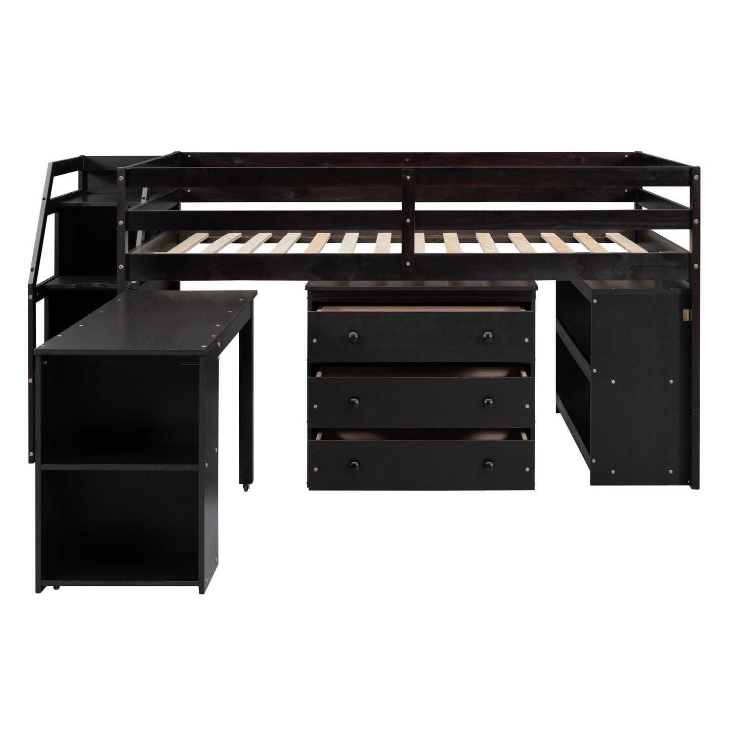 Loft Bed With Retractable Writing Desk And 3 Drawers With Storage Stairs And Shelves - The Sleep Loft - Online Mattress Showroom NYC