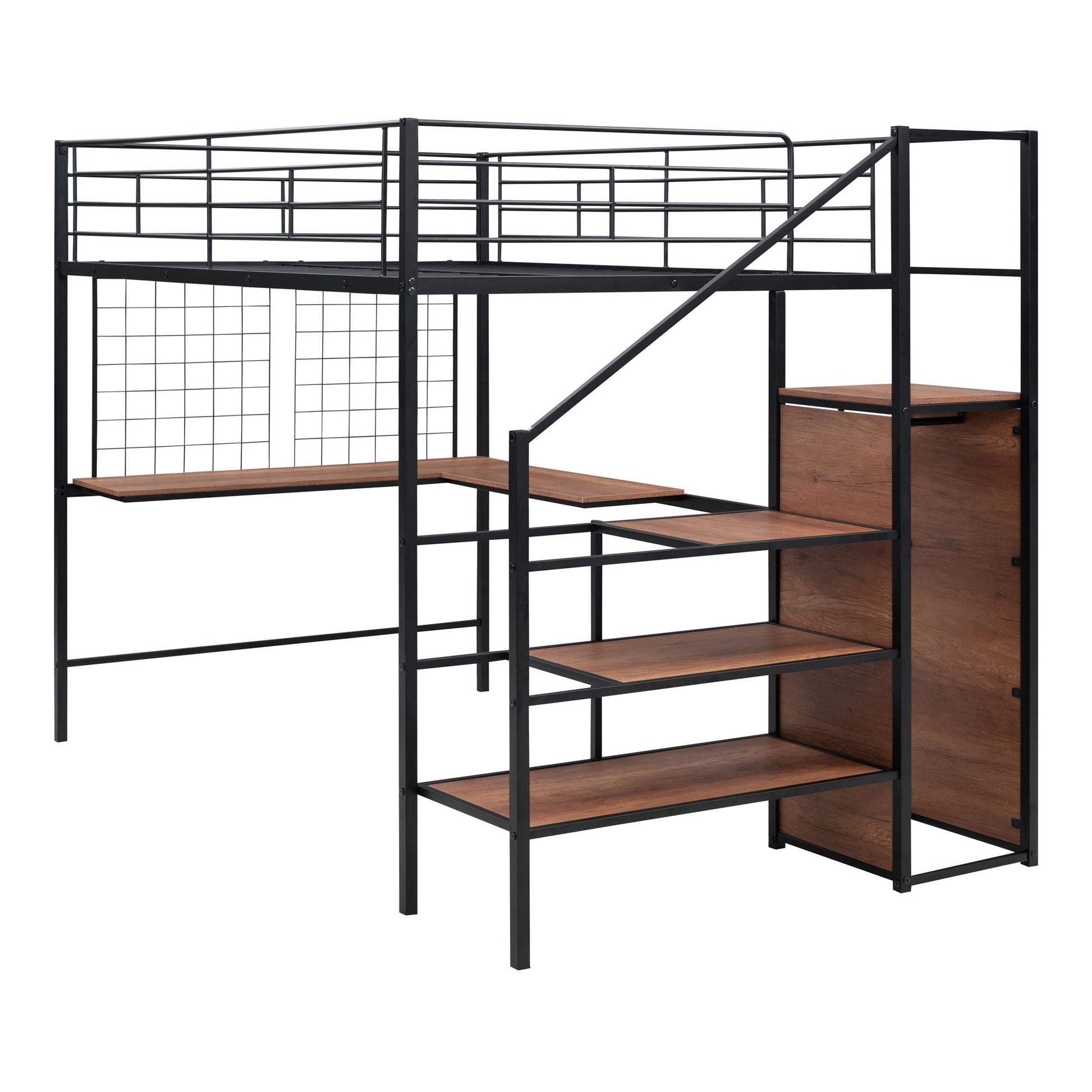 Loft Bed With Desk And Grid, Stylish Frame With Lateral Storage Ladder And Wardrobe - The Sleep Loft - Online Mattress Showroom NYC