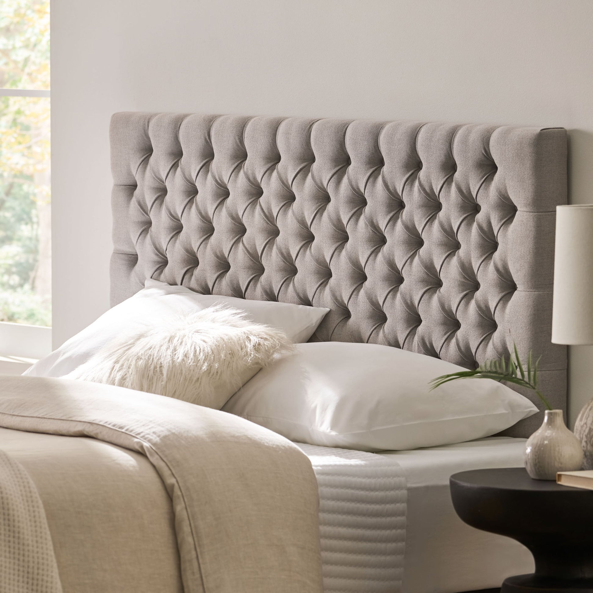 Queen Size Headboard With Button Tufting - Light Gray - The Sleep Loft - Online Mattress Showroom NYC