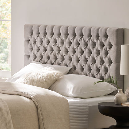 Queen Size Headboard With Button Tufting - Light Gray - The Sleep Loft - Online Mattress Showroom NYC