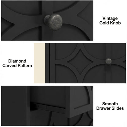 Nightstand With Diamond Carvings Handles, 2 Drawers & Charging Station