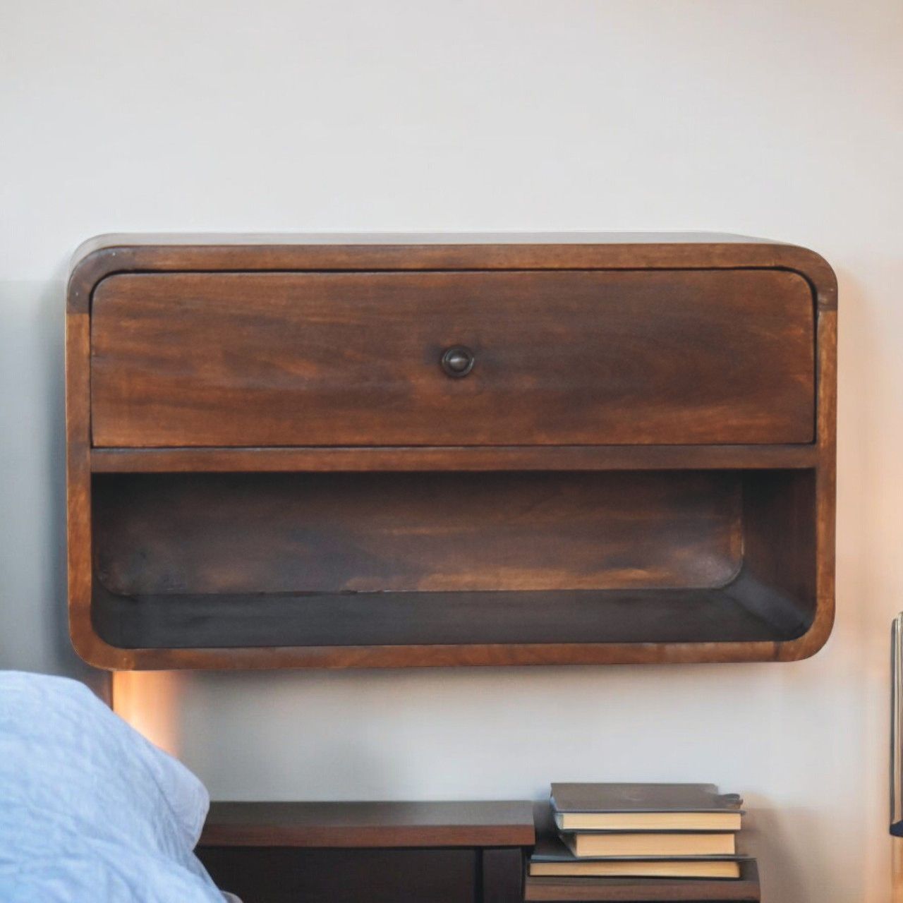 Curve Upper Slot Floating Nightstand - The Sleep Loft - Online Mattress Showroom NYC