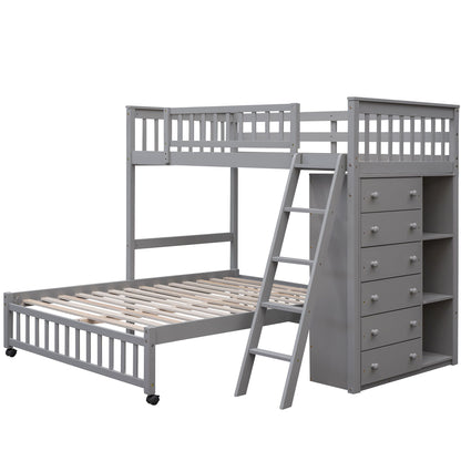 Bunk Bed With 6 Drawers And Flexible Shelves, Bottom Bed With Wheels - The Sleep Loft - Online Mattress Showroom NYC