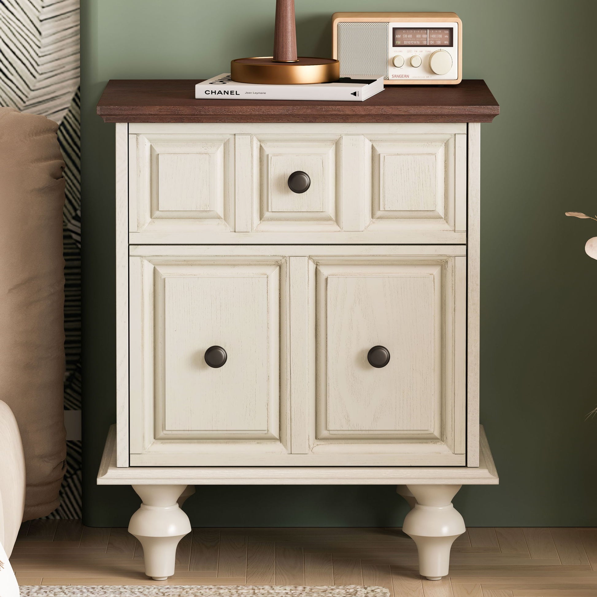 Vintage Nightstand With 2 Drawers And Roman Column Legs - The Sleep Loft - Online Mattress Showroom NYC