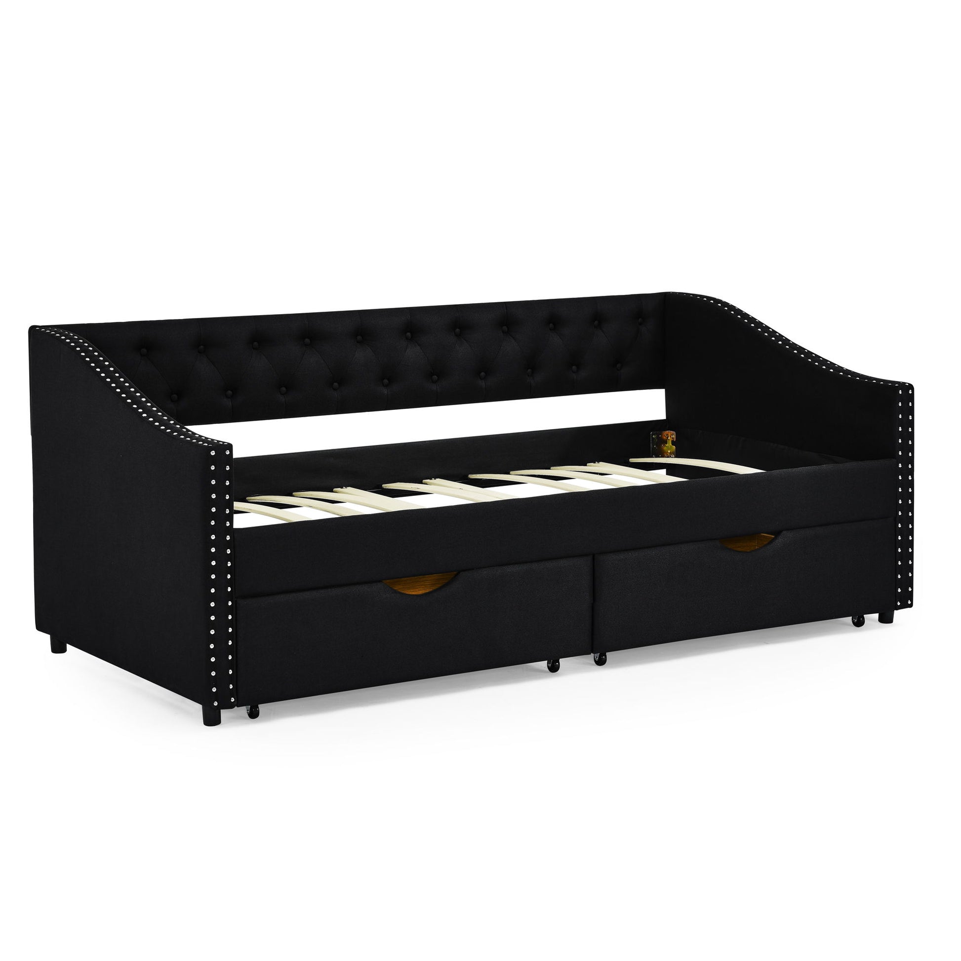 Upholstered Tufted Daybed With 2 Drawers, Waved Arms - The Sleep Loft - Online Mattress Showroom NYC